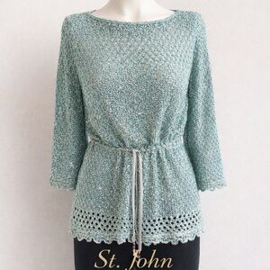 St. John Sport Metallic Knit Tunic Sweater Aqua Blue Wool Blend Size S